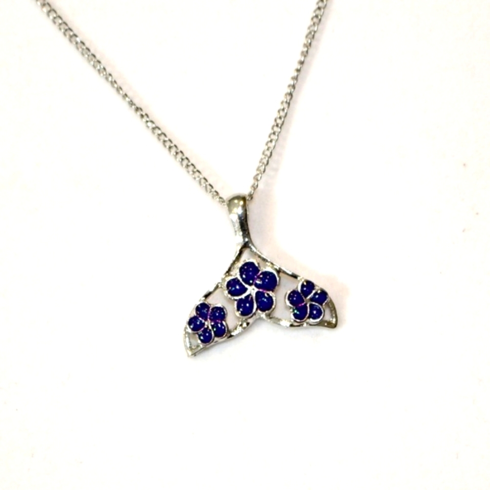 Purple Sparkly Fire Opal Mermaid Tail & Hawaiian Flower detail Necklace
